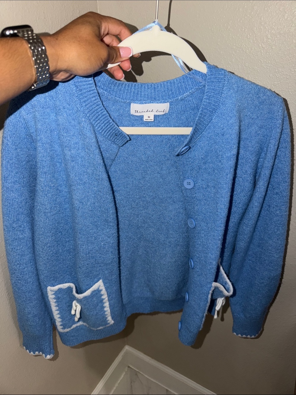 Blue Button-Up Women's Cardigan Sweater